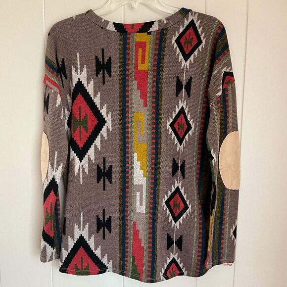 Wanna B Womens Aztec Tie Front Multicolor Long Sleeve Sweater Size Large - Picture 4 of 13